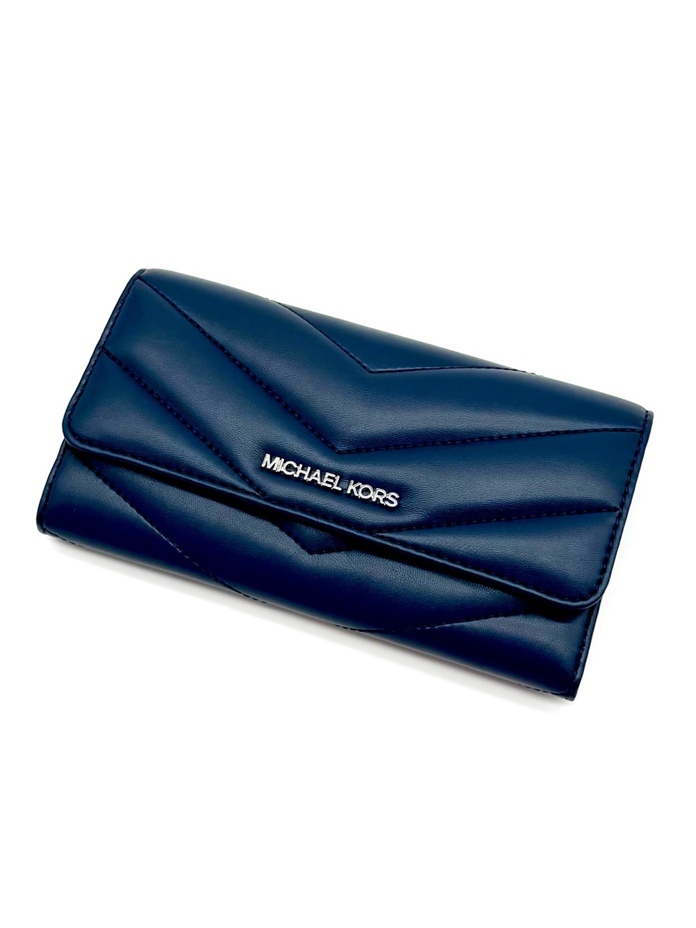 Michael Kors Large Quilted Trifold Wallet Navy Blue